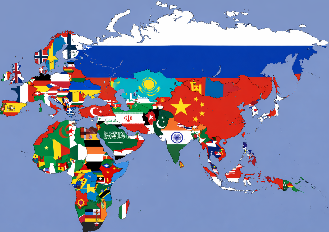 Afro-Eurasia Flags Map